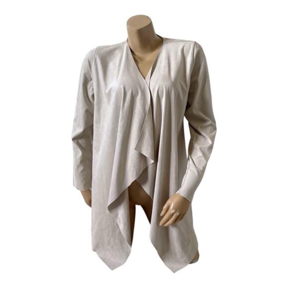 Soft Surroundings Cardigan Womens Small Beige Faux Suede Open Front Draped